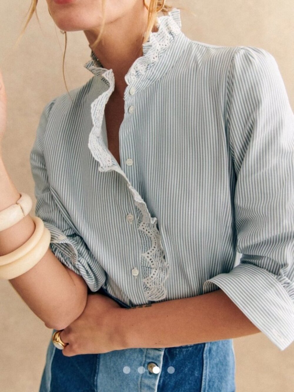 Sezane Chlo Ecru Blue Stripe Size 4 EUC